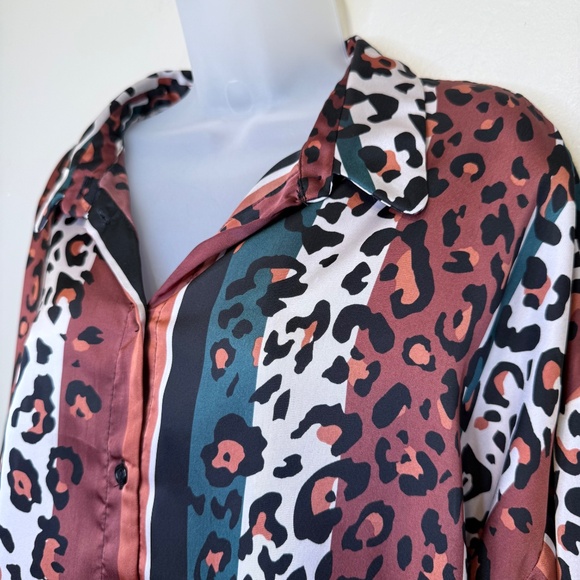 ASOS | Animal Print Stripe Lightweight Charmeuse Satin Oversized Boxy Blouse - Picture 6 of 15